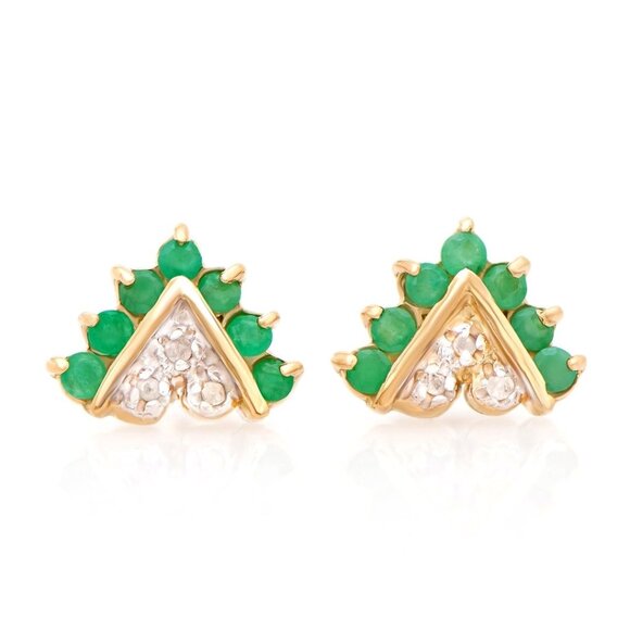 18K Yellow Gold Plated Diamond and Emerald Designer Peacock Earrings - Picture 1 of 7